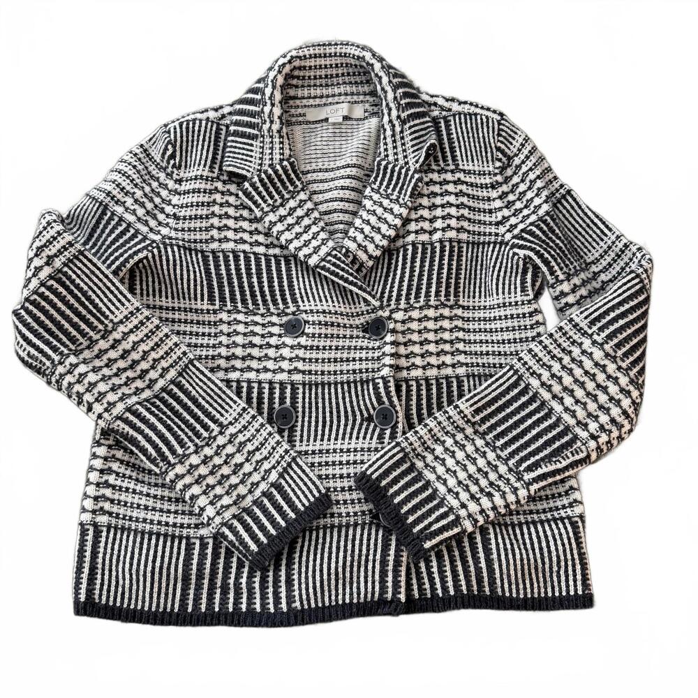 Ann Taylor LOFT Y2K Black/white Plaid Double Breasted Sweater/Blazer SZ S‎